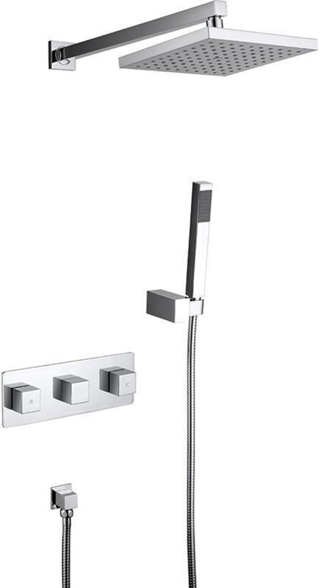 Hudor Douchecabine SC33 Enipée - Inbouw Douche Cabine Compleet - Chroomkleurig Design - Vierkante Douchekop - Premium Messing Constructie
