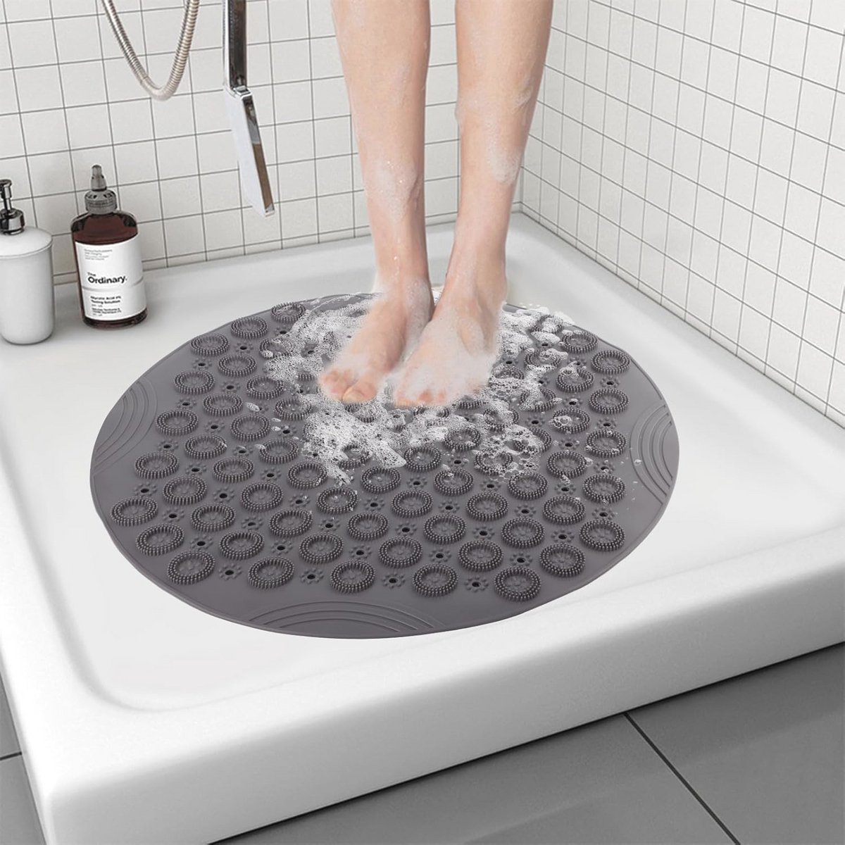 Ronde Antislip Douchemat - Machinewasbare Badmat met Zuignappen en Afvoergaten - Perfect voor Badkamer en Badkuip