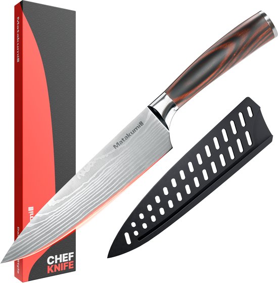 Matakumi 8’’ Japans Koksmes - Chef knife met Damascus Print - Japanese style keukenmes - Japanse Messen - Koksmessen set