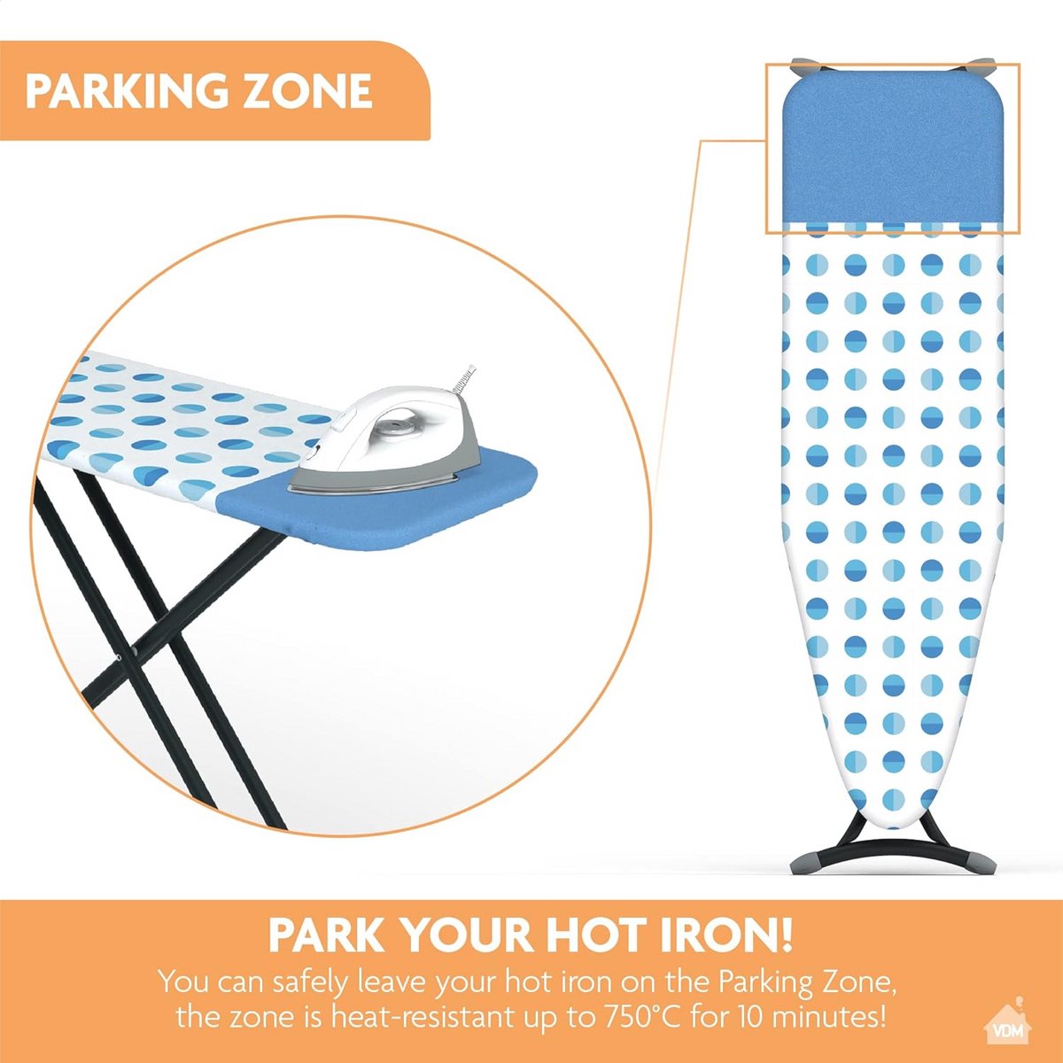 Strijkplankhoes met parkeergebied – 120x40 CM – 100% BCI Katoen met Extra Dikte – Ideaal voor Strijkcomfort