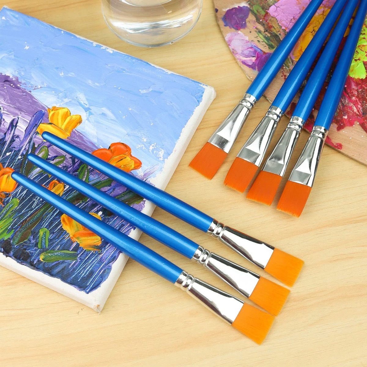 IMPERATORIS® Penselen Acrylverf - Borstelset met Professionele Penselen - Hardhout en Synthetisch Haar - Verf Kwasten - Kwast Set voor Gedetailleerd Schilderen, Nail Art, Schminken, Aquarel, Waterverf, Acryl, Olieverf - 12 platte stuks