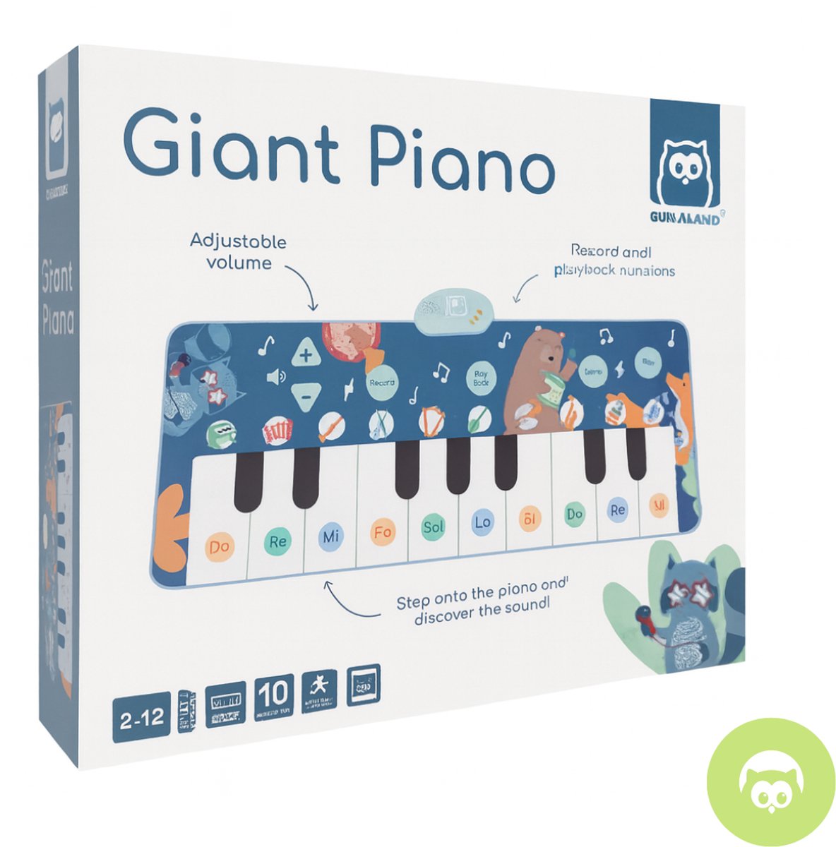 Eurekakids Giant Piano - Groot Keyboard Speelkleed - Reuze Pianomat - Vloerpiano met Opneemfunctie - 150 cm - Blauw