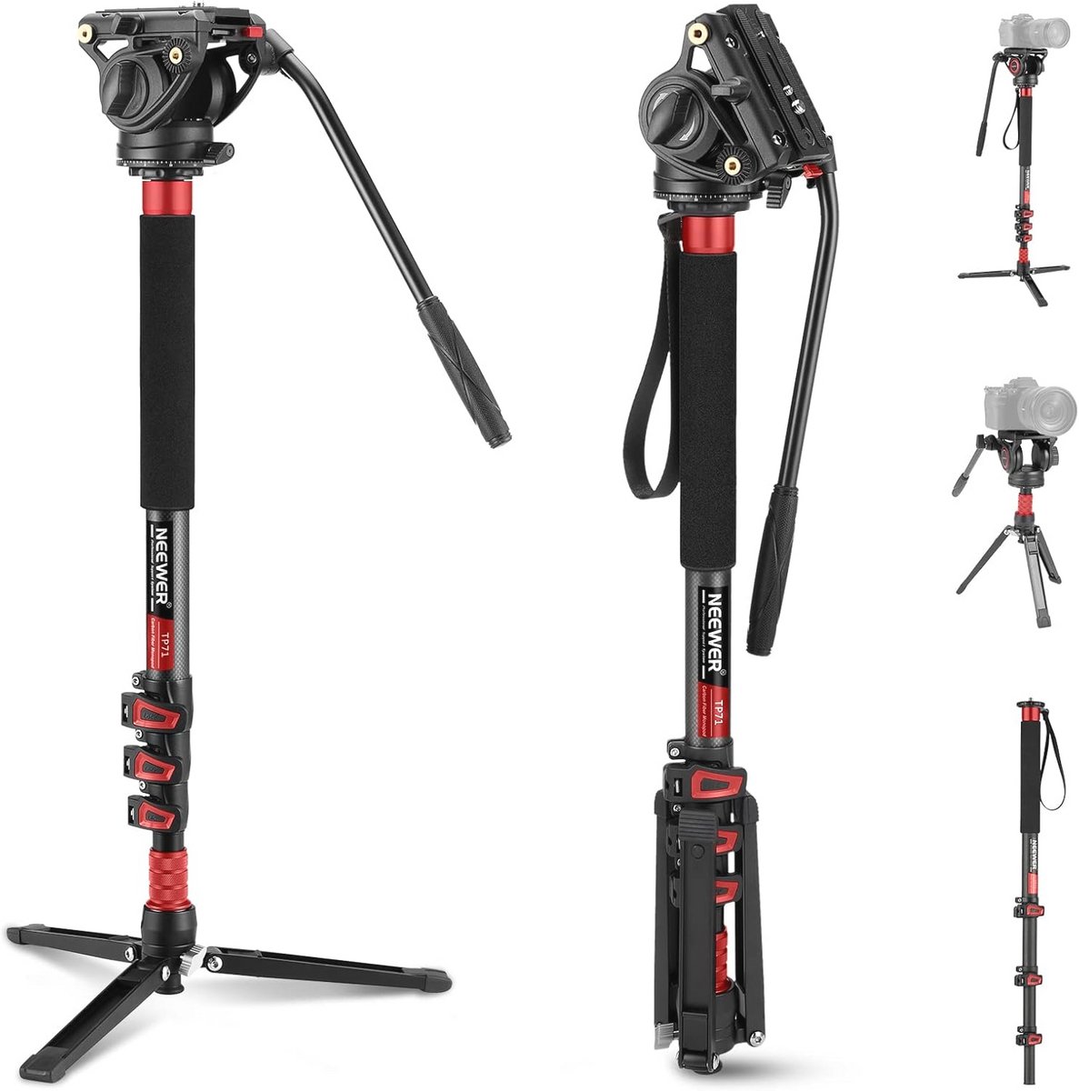 Telescopische koolstofvezel camera monopod met snelwisselplaat voor gimbals - maximaal 6 kg
