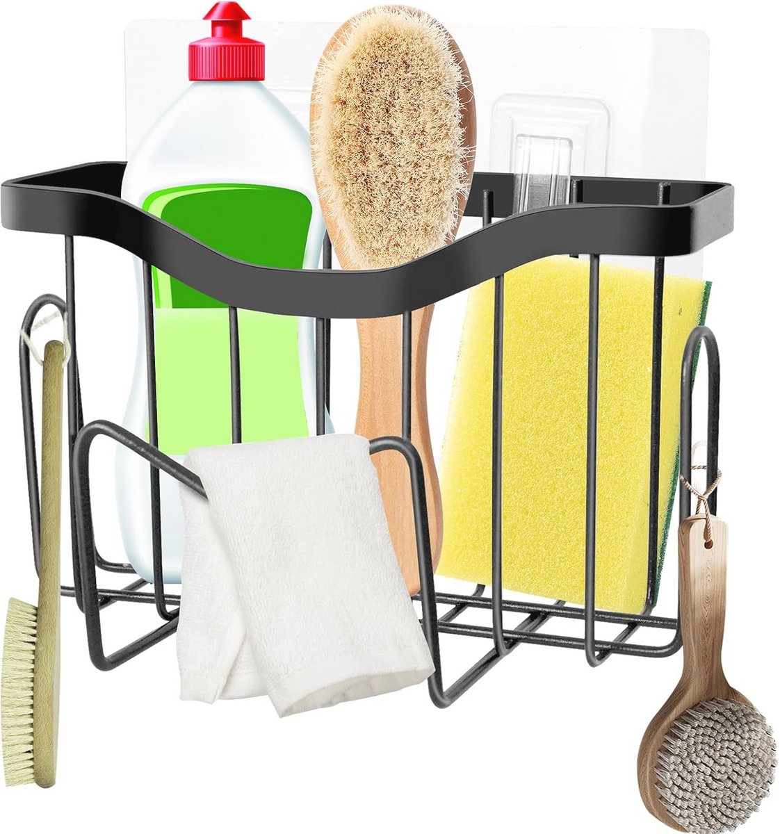 3-in-1 Keuken Gootsteen Organizer met Hangende Sponshouder en Kleefhaak