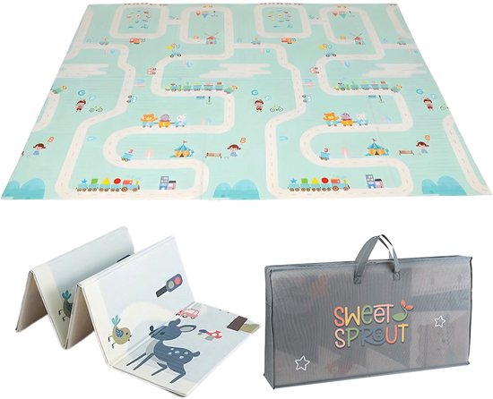 Sweet Sprout Speelmat Baby – Opvouwbaar Speelkleed Kinderen – Zachte Kruipmat met Levendige Stad Print – 150x200cm - Veilig, Comfortabel & Makkelijk Schoon te Maken - Inclusief opbergtas