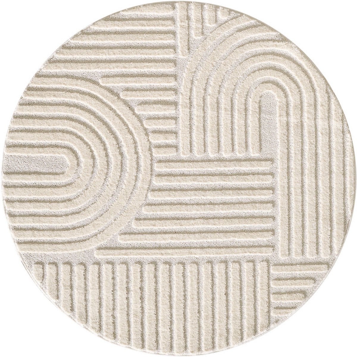 Japandi Art Vloerkleed Crème – Scandinavisch & Japans Design – Laagpolig – 120x120 cm rond
