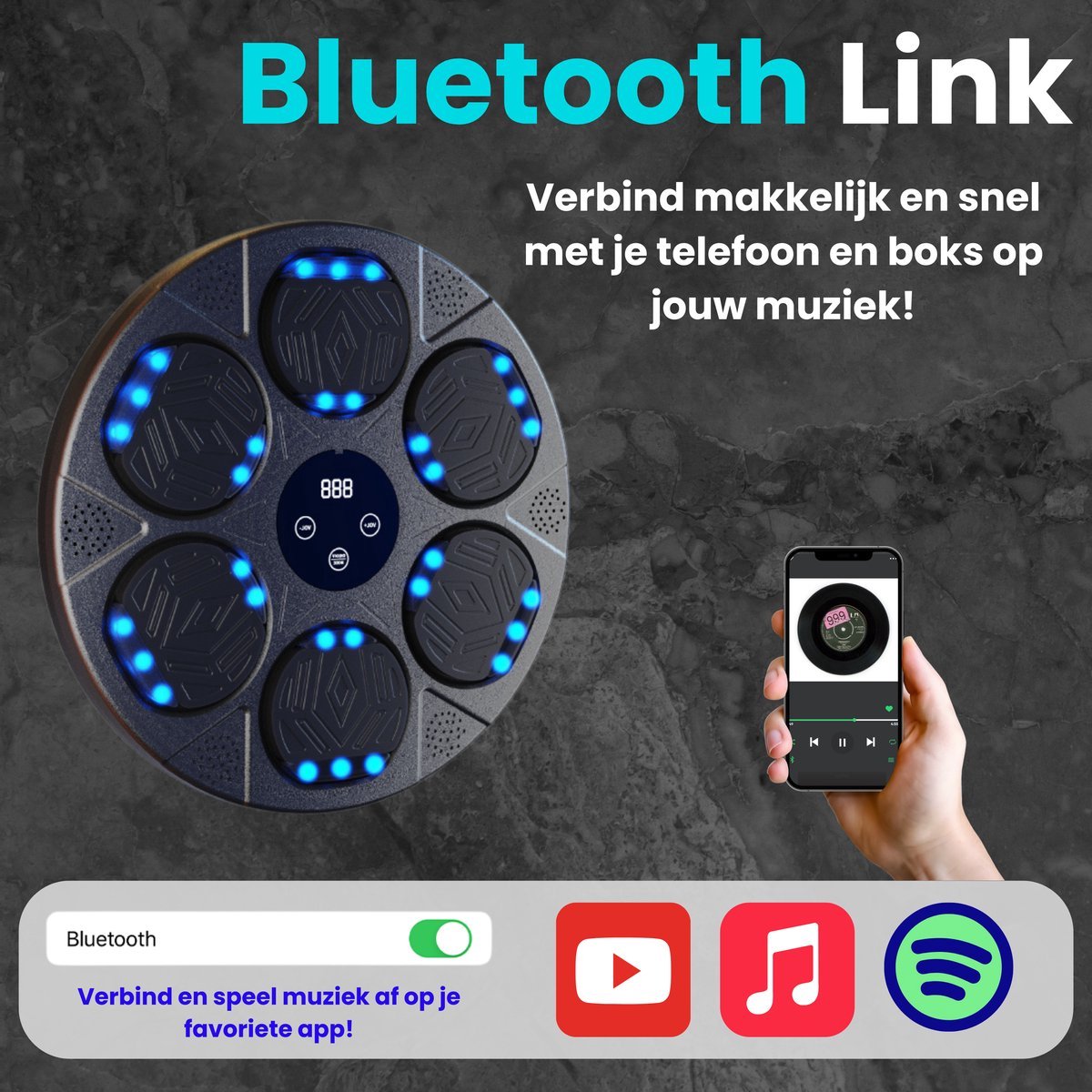 Ulikey Macchina da Boxe Musicale, Music Boxing Machine con Bluetooth e 12 modalità di velocità e di Conteggio, LED Macchina da Boxe Musicale con Guanti da Boxe per Adulti e Bambini
