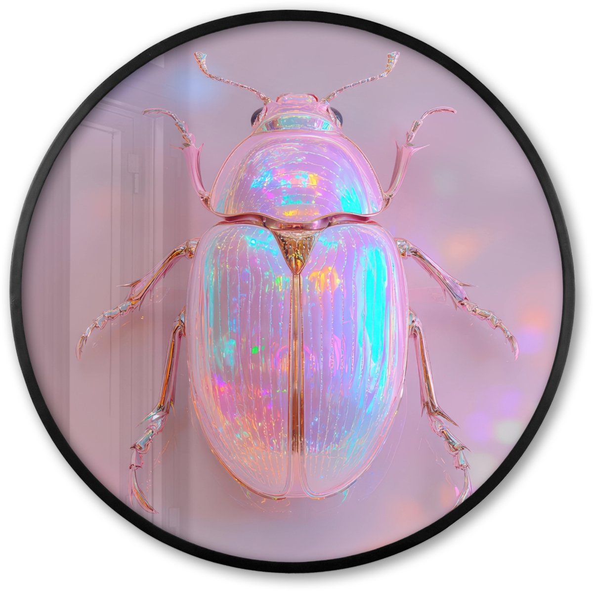 FrameYourWall Poster in lijst Rond - Fotolijst 80x80 cm - Posters - Kever - Metallic - Lichteffect - Roze - Ronde posterlijst zwart - Decoratie - Wanddecoratie woonkamer - Muurdecoratie slaapkamer Kever - Glanzend