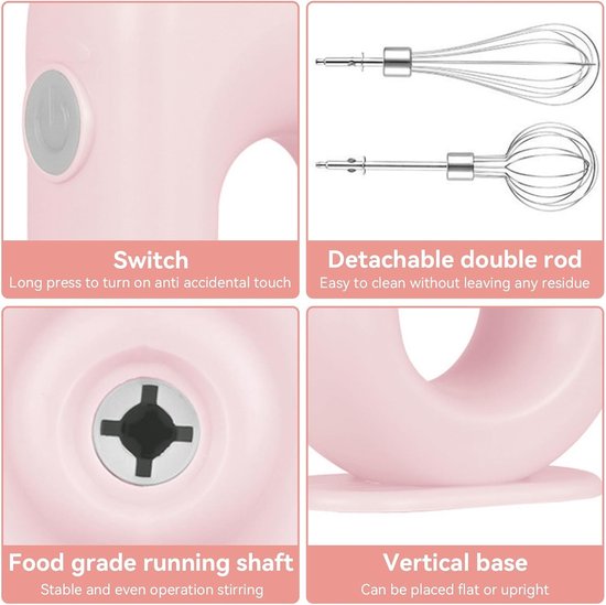 Draadloze Hand Mixer - Mini Elektrische Hand Mixer - USB Oplaadbare Mini Eierenklopper - Handheld Eierenklopper - Elektrische Mixer met 4 Snelheden - Keukenaccessoire - Koken — afbeelding 4