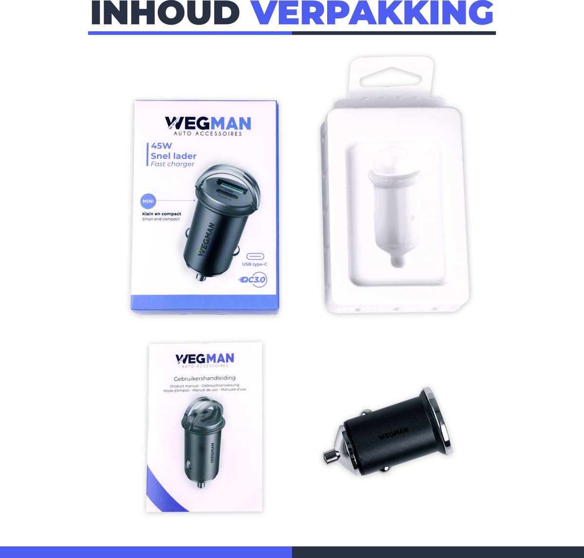 Wegman 45W Autolader USB-C & USB-A Snellader thumbnail 6