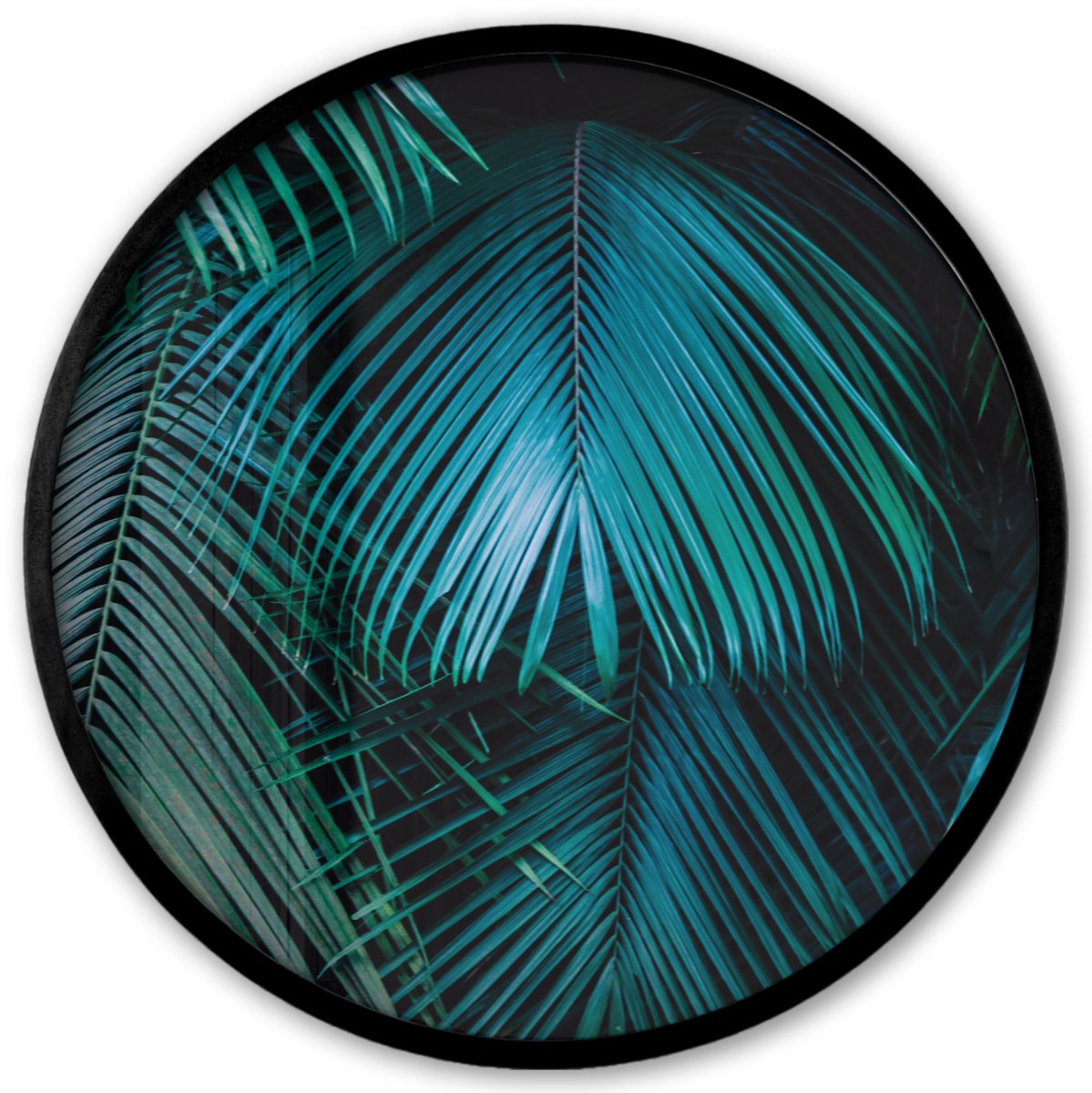 FrameYourWall Poster in lijst Rond - Fotolijst 40x40 cm - Posters - Palmblad - Tropisch - Natuur - Jungle - Ronde posterlijst zwart - Decoratie - Wanddecoratie woonkamer - Muurdecoratie slaapkamer Multicolor