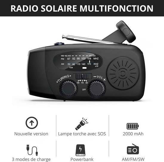 Lanterne de secours KAITO SOLAR WIND UP NEUVE AVEC RADIO AM/FM jaune