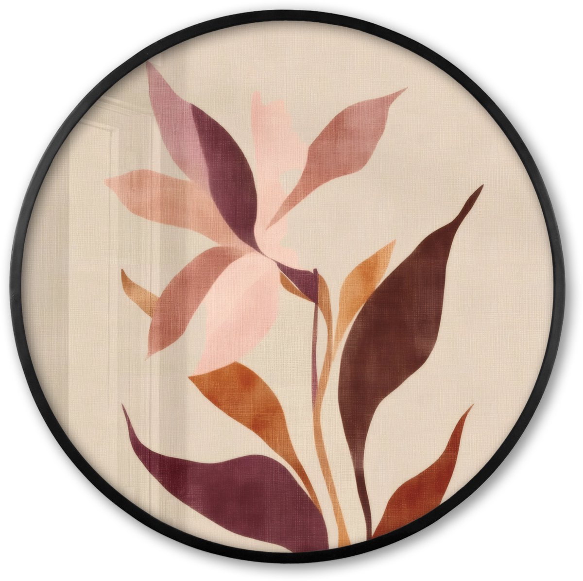 FrameYourWall Poster in lijst Rond - Fotolijst 80x80 cm - Posters - Bloemen - Blaadjes - Minimalistisch - Roze - Ronde posterlijst zwart - Decoratie - Wanddecoratie woonkamer - Muurdecoratie slaapkamer Bloem - Blaadjes