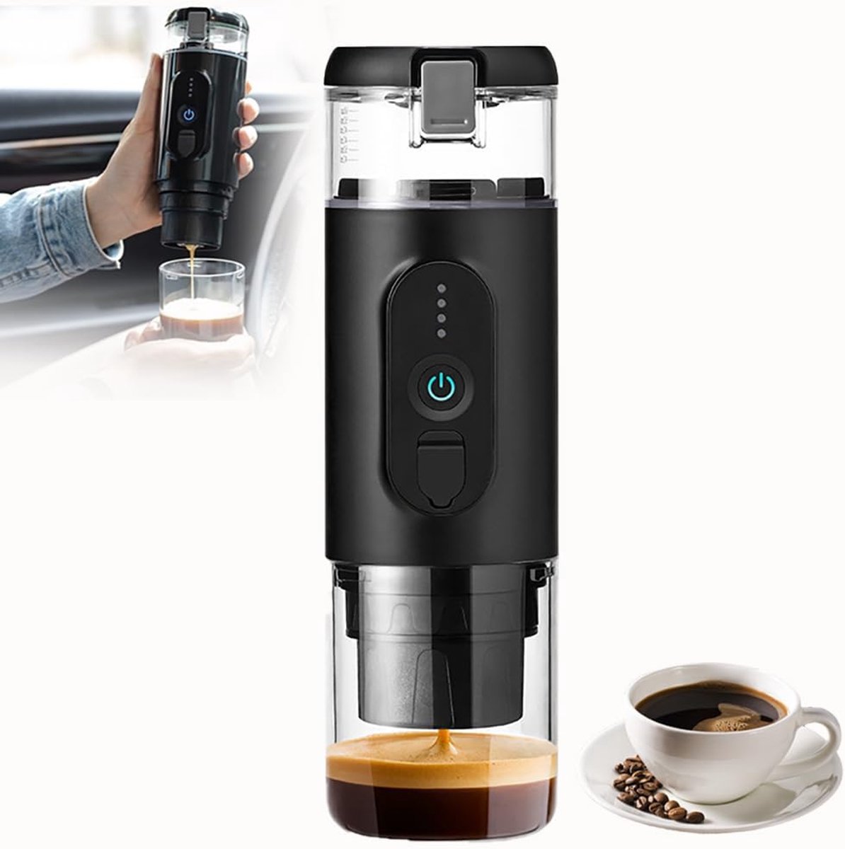 Draagbare elektrische nano-koffiemachine, 7500 mAh draagbare espressomachine, 20 bar mini-koffiemachine, geschikt voor kleine auto's, constante temperatuur extractie van 92°C, zelfverwarmend.