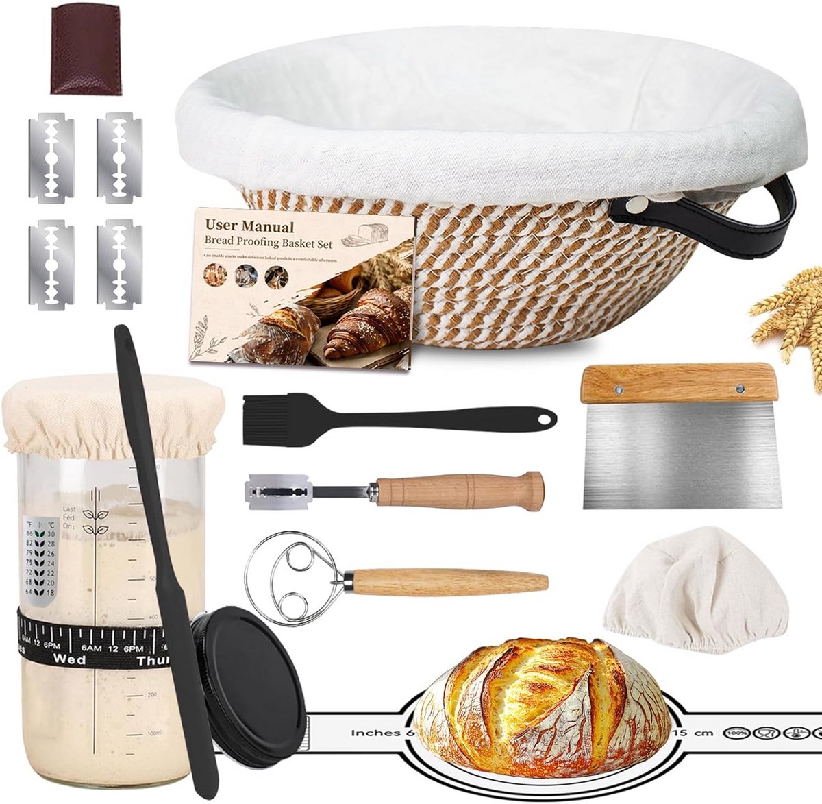 Complete Zuurdesem Starter Set met Broed- en Rijsmand – Alles voor Zelf Brood Bakken