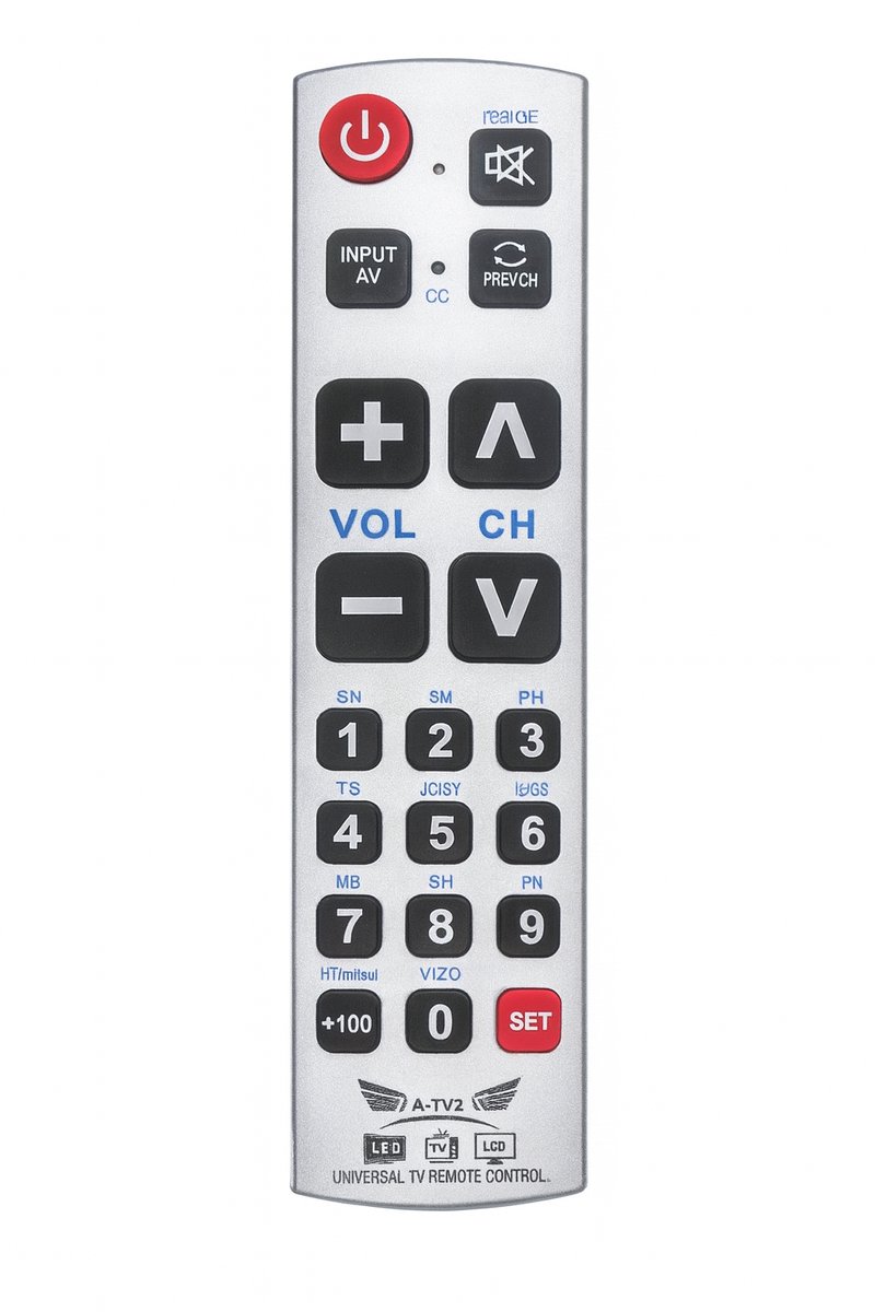 Jumalu Senioren/Slechtzienden Afstandsbediening – Extra Grote Toetsen – Universele TV Remote voor Slechtzienden – Eenvoudig in Gebruik – Zilver
