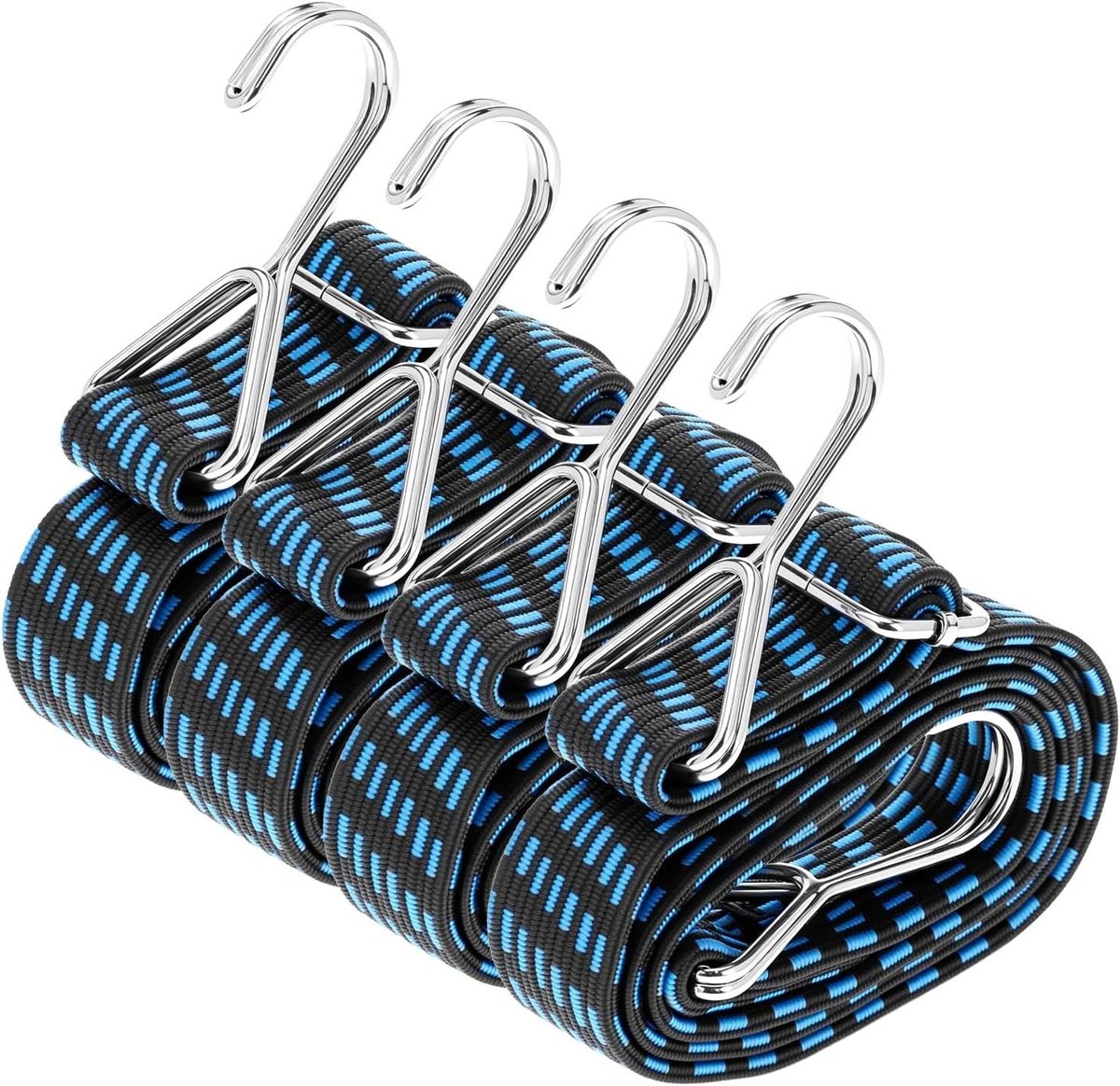 Ronte - Spannrubber 4 stuks met verstelbaar elastisch touw, dubbele haak expander spanbanden voor fiets en motorfiets.