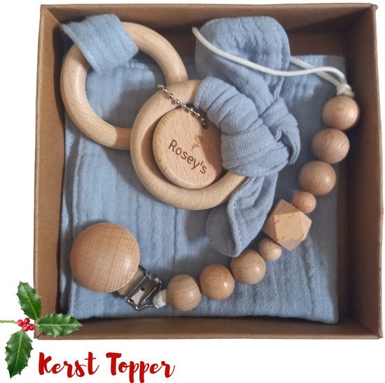 Rosey’s® Baby Giftset Baby Blue – Kraamcadeau Jongen – Bijtring, Speenkoord & Knuffeldoekje – Baby Cadeau Set 0 Jaar – Babyshower / Geboorte Geschenk — afbeelding 5