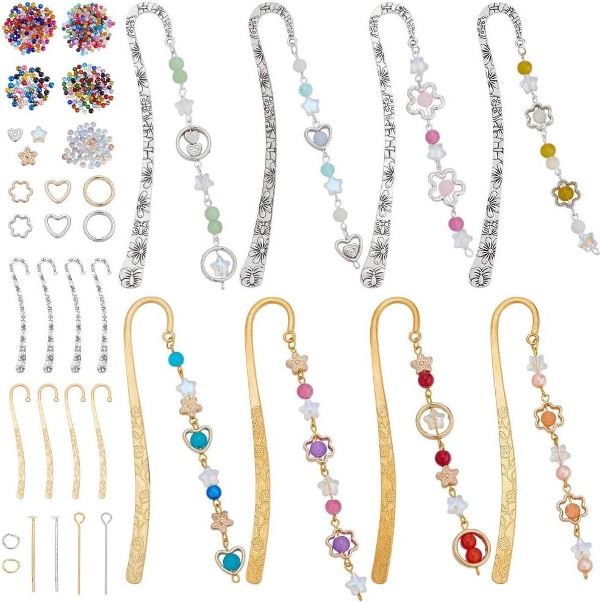 Ronte - DIY Metalen Bladwijzer Kit | Geometrisch en Vintage design | Glazen Kralen Bladwijzer Set voor Vrouwen | Handgemaakt met Instructies
