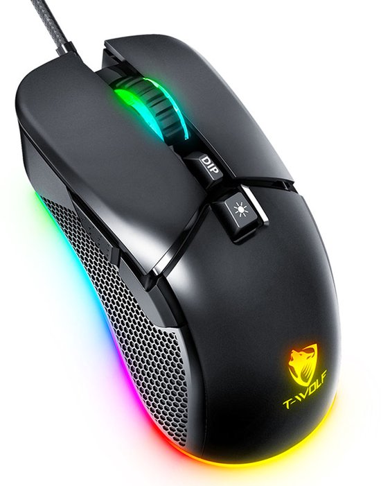 T-Wolf RGB Gaming Muis – 7200 DPI Instelbaar – Bedraad 1,5 m – Ergonomisch – Voor PC & Laptop – Gaming & Dagelijks Gebruik