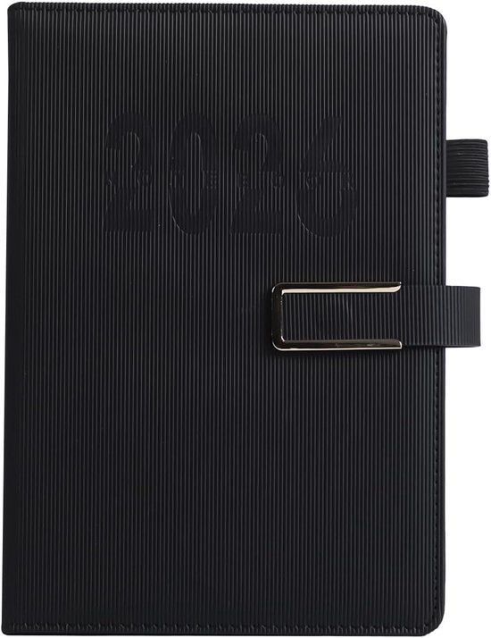 Foto: Agenda 2026 dagplanner voor 12 maanden a5 formaat weekplanner 21 x 14 cm met uurindeling pu lederen omslag met sluiting zwart 