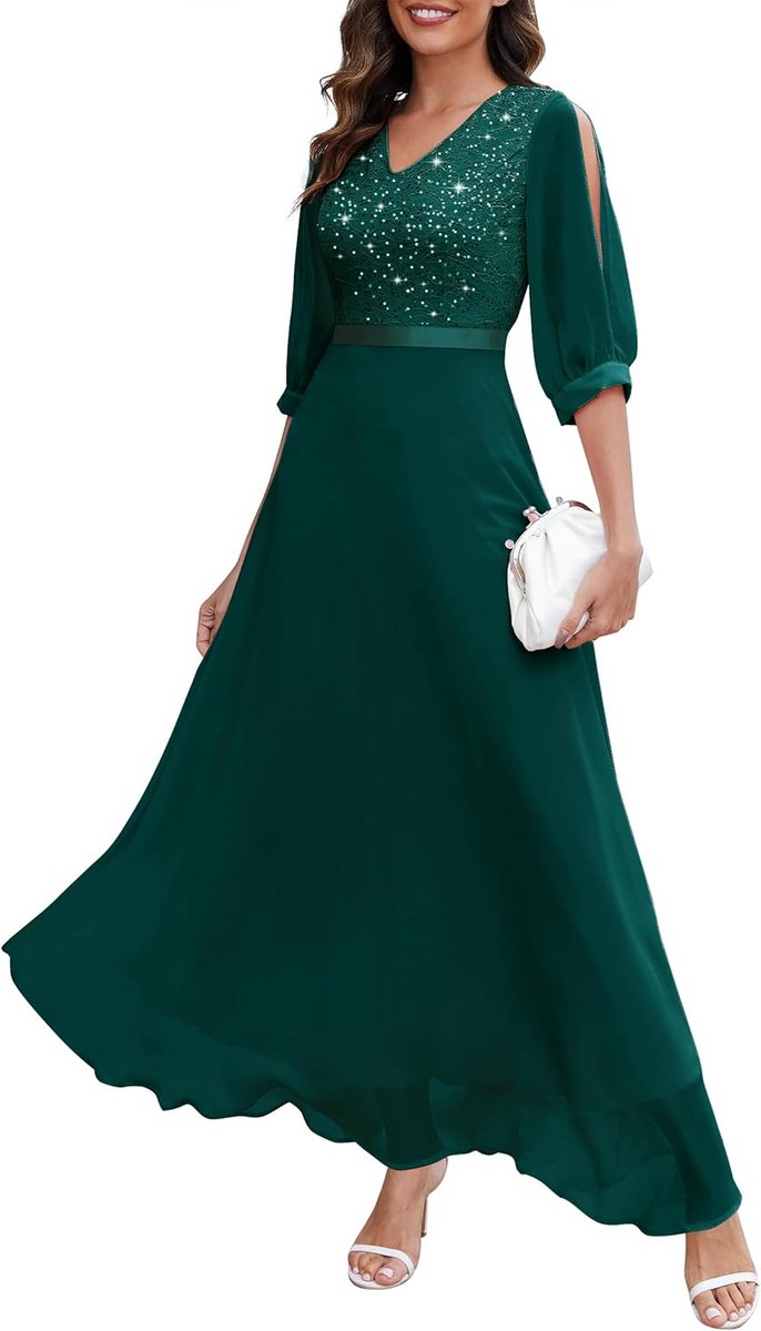 Elegante Avondjurk voor Dames met V-hals en Kantdetails