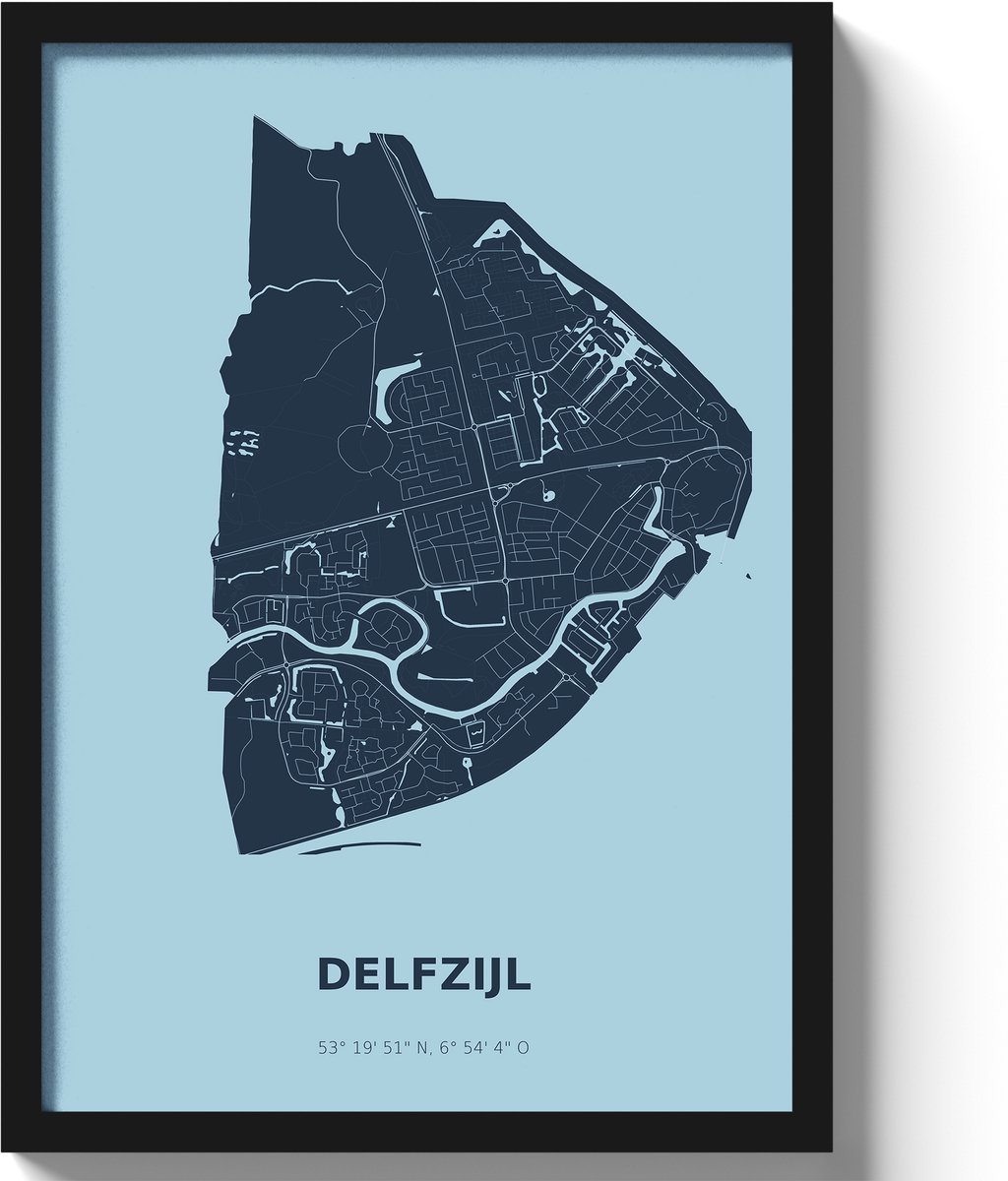 Poster Delfzijl A3 - 30 x 42 cm - Blauw (Exclusief Lijst)