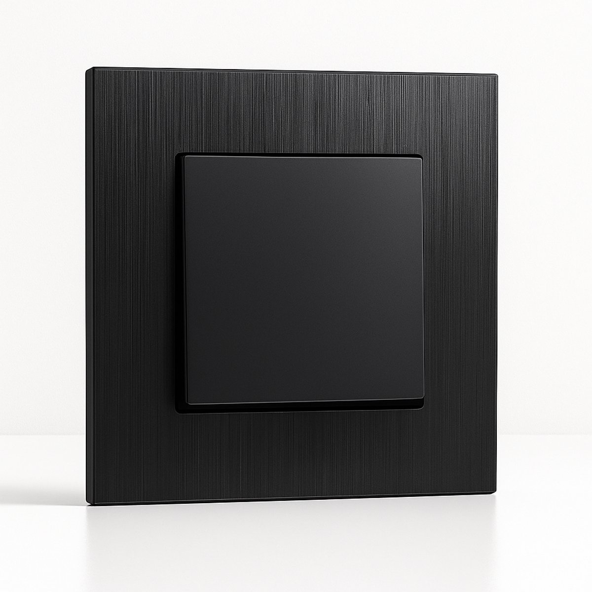 Zwarte wandschakelaar EU 86×86 mm - geborsteld aluminium afdekplaat - luxe design