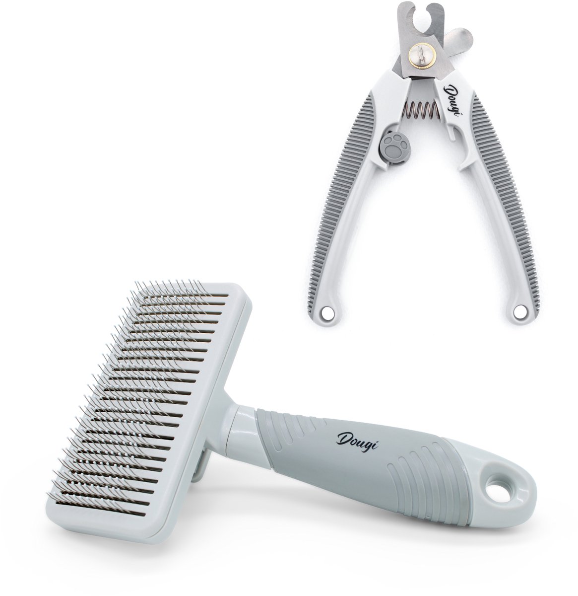 Dougi - Verzorgingsset voor Hond & Kat – Nagelknipper + Slickerborstel zelfreinigend – Hondenborstel & Kattenborstel + Nageltang – Inclusief Gratis E-Book