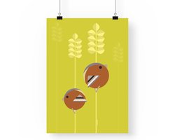 Artprint Vinken - Vogel illustratie in A4 formaat - Poster abstracte vinken in graanveld