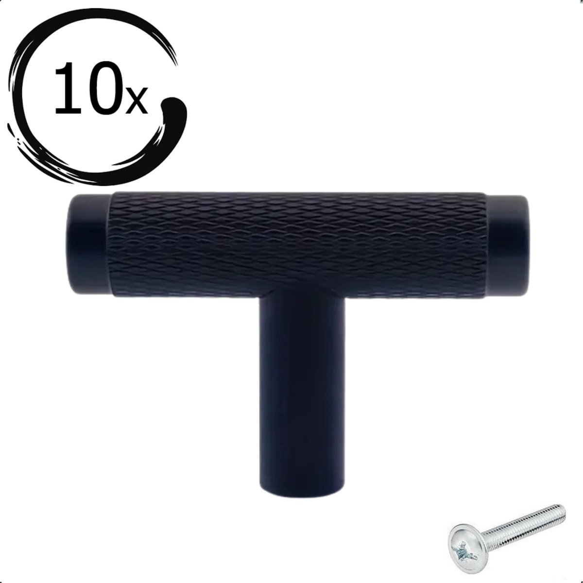 10X Kastknoppen Waco T-Greep zwart - Kastknop - Knoppen voor keukenkast - deurknopjes - Meubelknoppen / Kastknoppen zwart