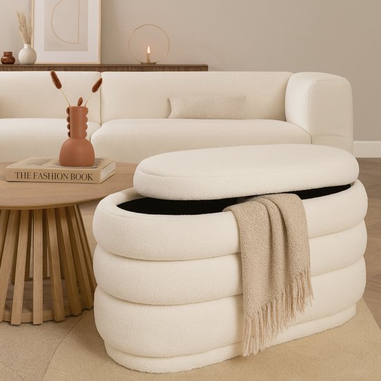 MISOU Teddy Bank - Teddy Poef - Hocker - Bouclé - Stof - 100x40cm - COZY