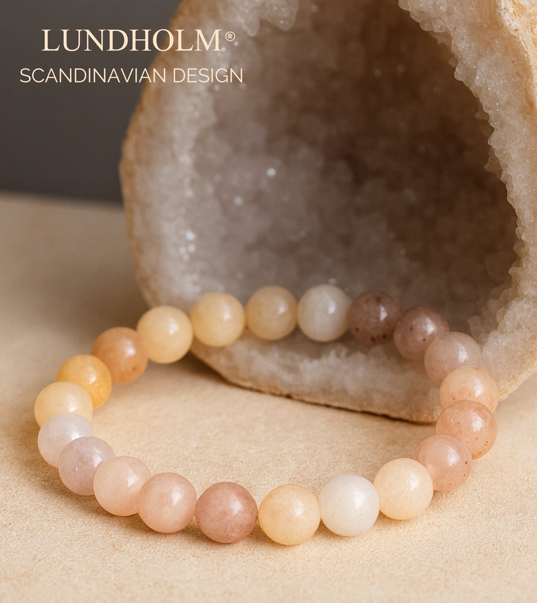 Lundholm Armband Dames – Bohemian Style Natuursteen Kralenarmband 18 cm (Ø 8 mm) Kralen Armband Natuur Kralen Bohemian Armband Dames – Elastisch & One Size – Inclusief Luxe Geschenkverpakking