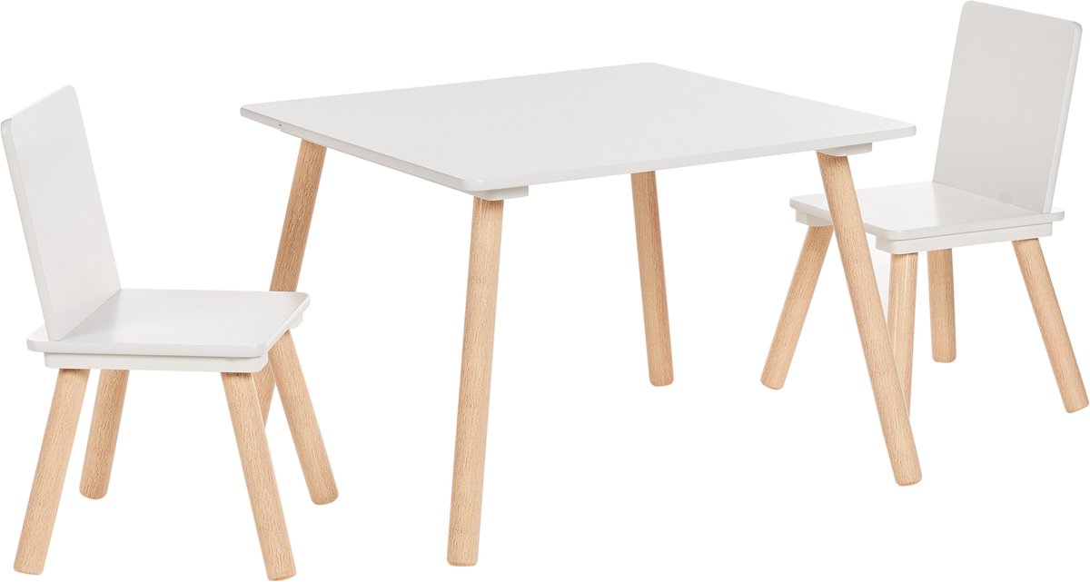 WRINGLEY - Kindertafel met 2 stoelen - Wit/Lichthout - MDF