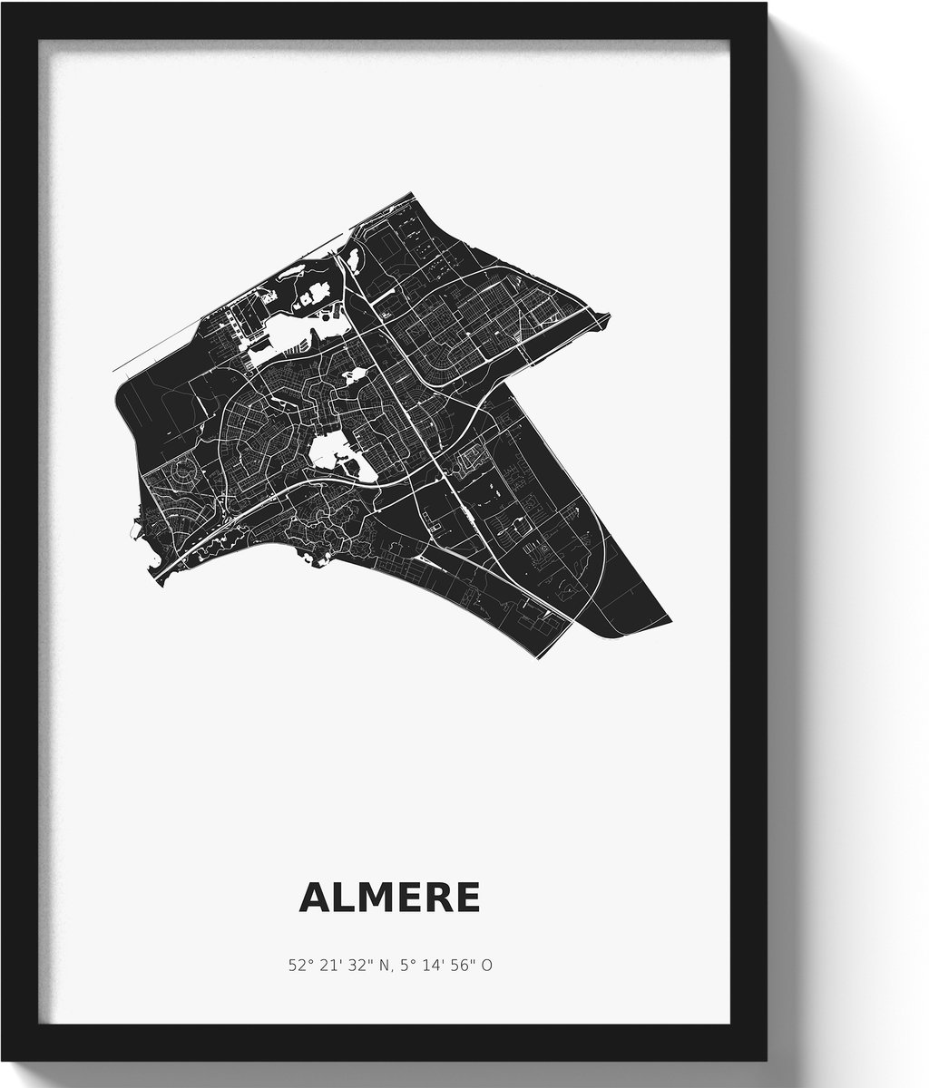 Poster Almere A2 - 42 x 59,4 cm - Zwart/Wit (Exclusief Lijst)