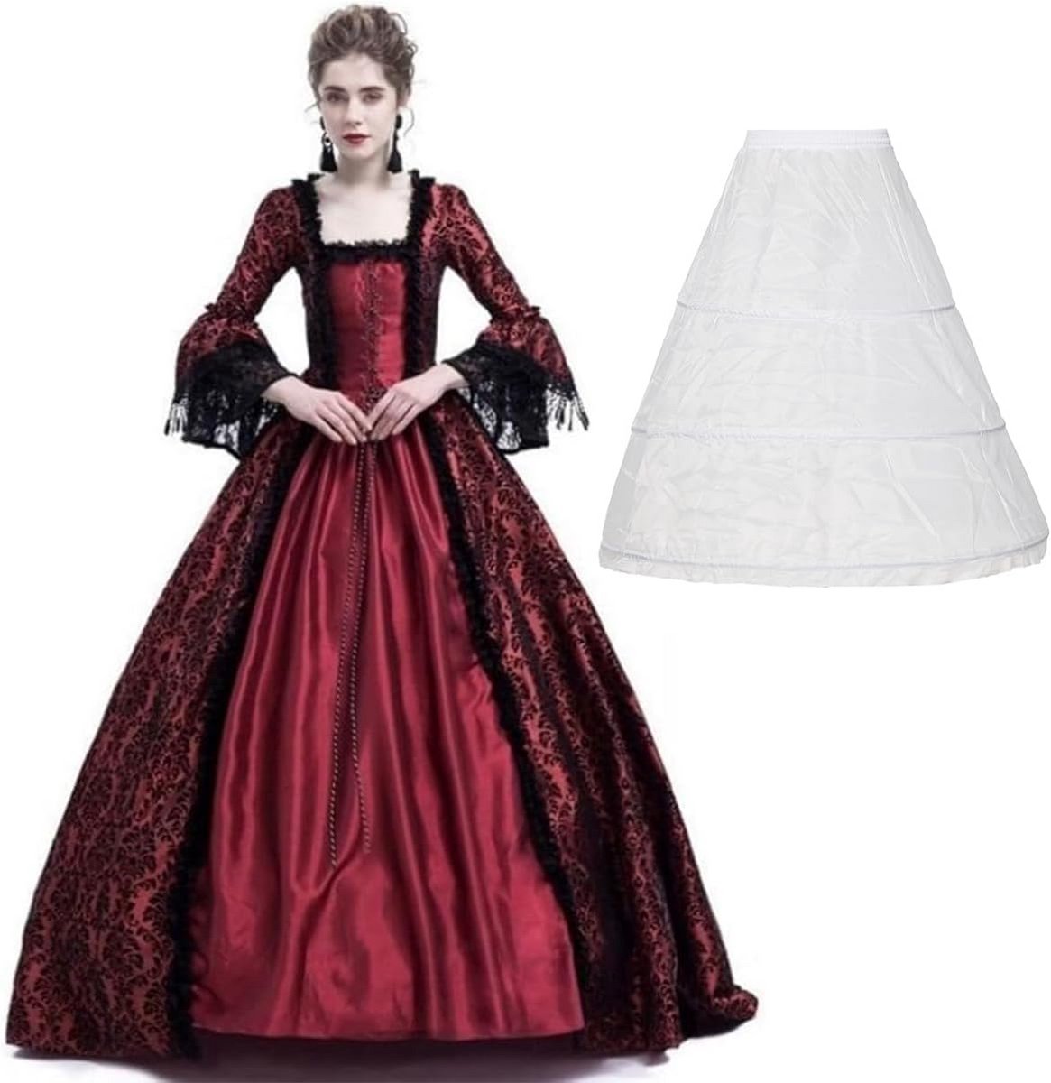 Victoriaanse jurk met petticoat - Vintage middeleeuwse feestjurk met kanten details