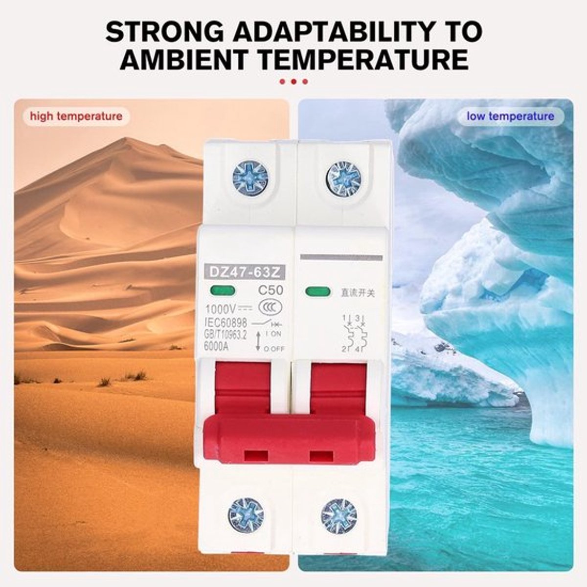 1000V DC Stroomonderbreker DIN Rail 50A C50 2P - Overbelastingsbeveiliging Air Switch - Thuisverlichting zekeringverdeler - Zonnepaneel Systeem