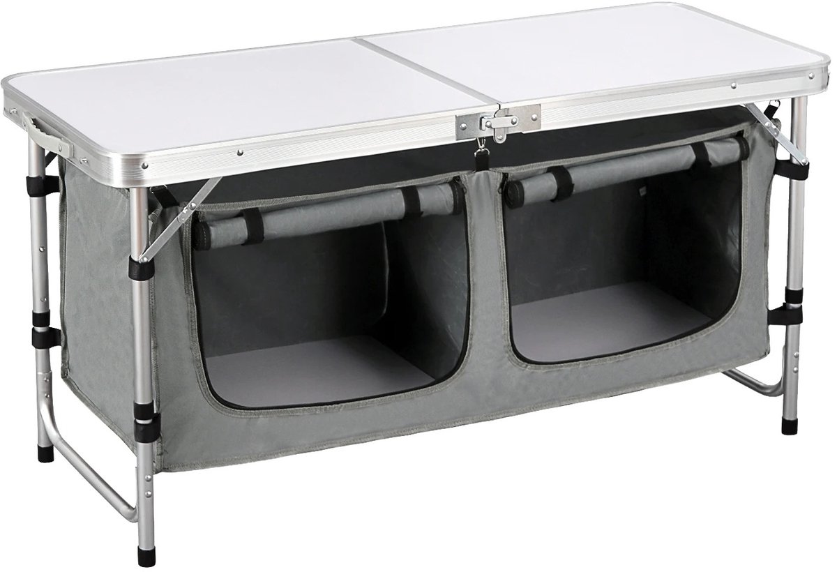 NaevaMi Opvouwbare Campingtafel - Inklapbaar - Picknicktafel Lichtgewicht - Aluminium Koffermodel – Verstelbare Hoogte – Met Opbergtas - MDF Tafelblad – Outdoor Tuintafel - Inklapbare Keukentafel – Tuin/Camping/Strand/Hiking - 120x47x69.5cm