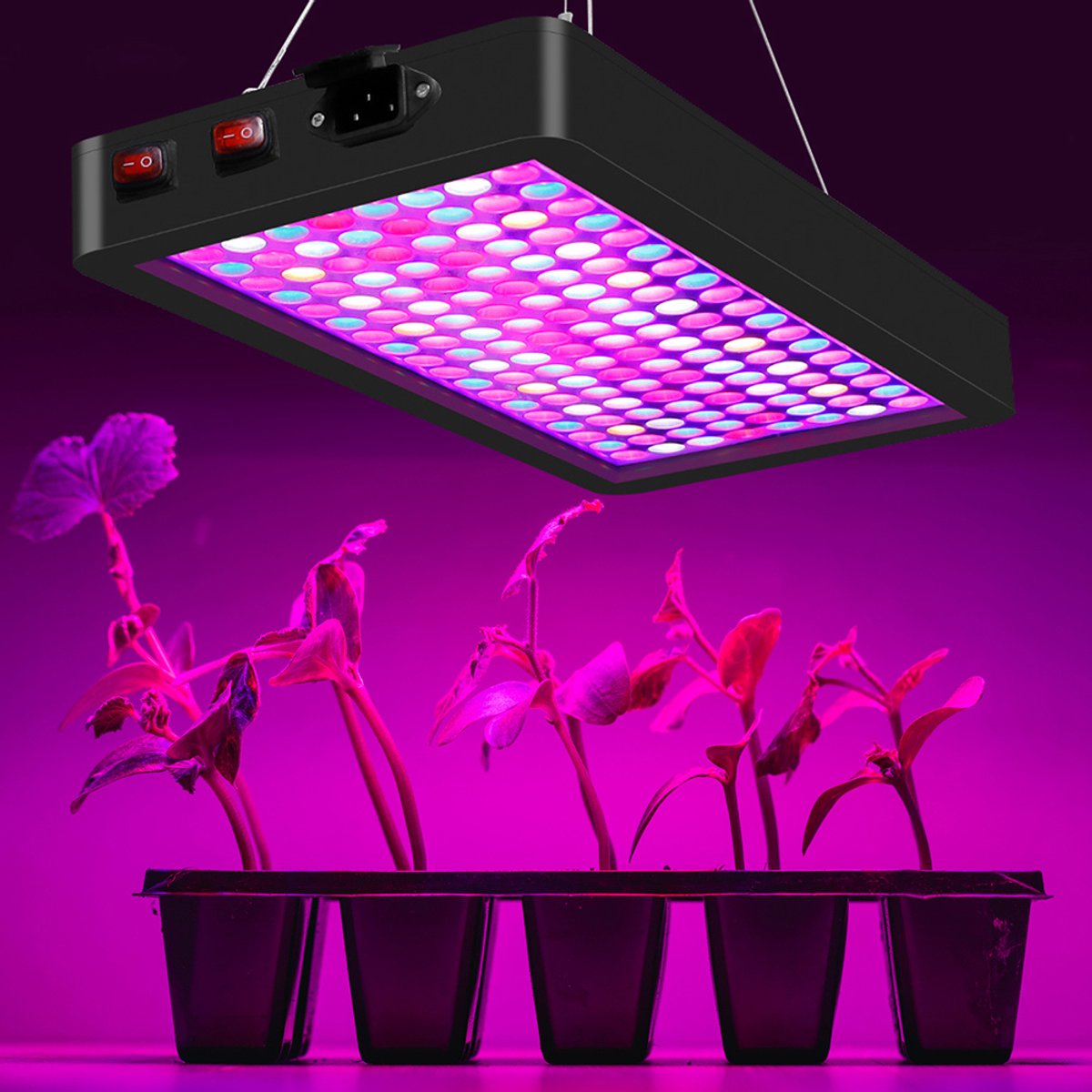 MUPOO LED Growlight Groeilamp – Kweeklamp led full spectrum voor Groei en Bloei – Ideaal voor Indoor Garden, Kas & Hydroponics – Met Dual Switch & Verstelbare Ketting – 47W – Zwart – 30×20cm – 192LED