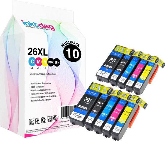 pit kompas Beer Inktdag inktcartridges voor Epson 26XL, multipack van 10 kleuren (2*zwart,  2*foto... | bol.com