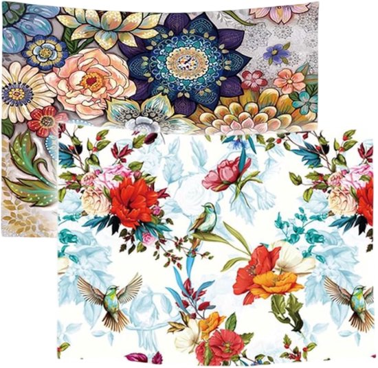 Ulticool - Tapisserie - Art Fleurs Nature - Set de 2 motifs - 73 cm x 95 cm - Tissu Tapisserie Peinture - Poster Art - Multicolore