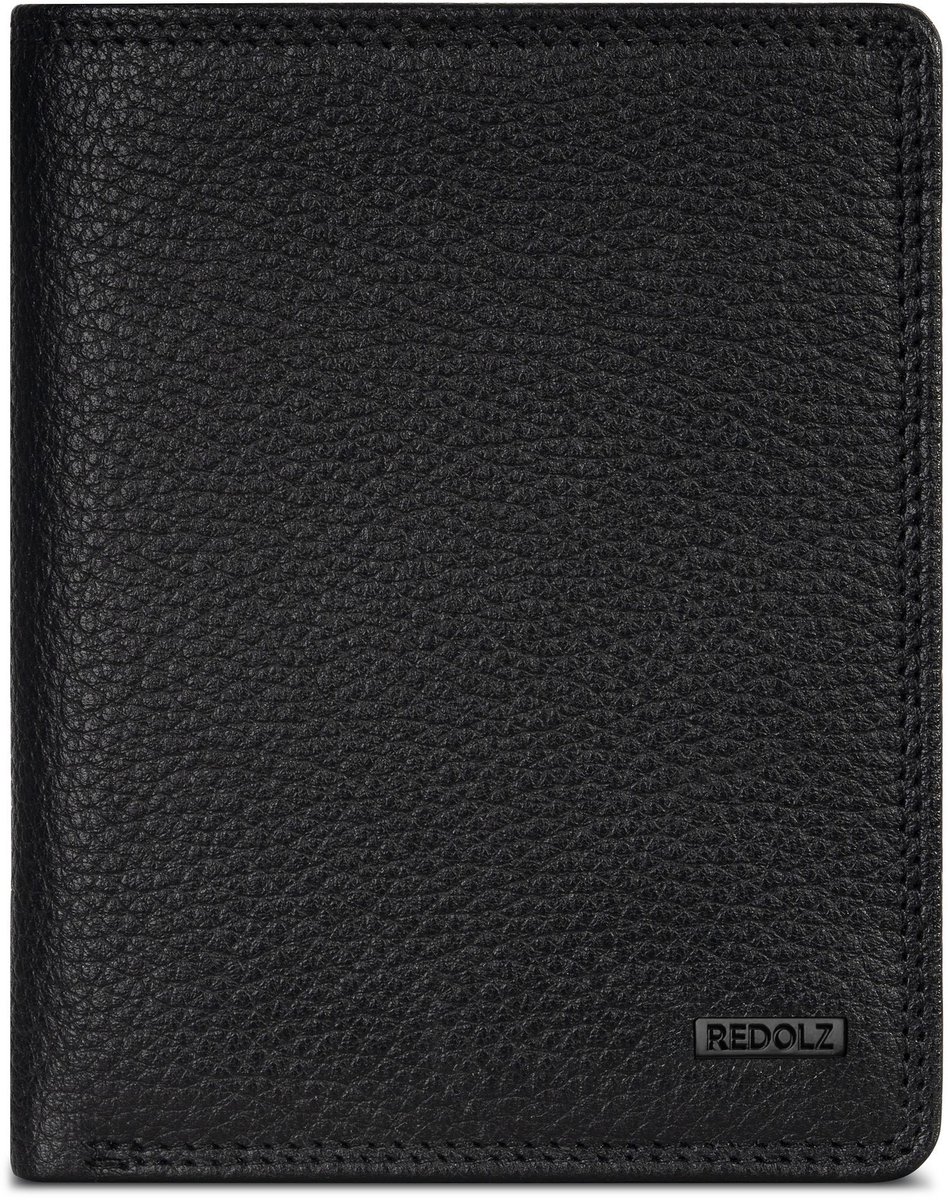 Redolz Leather Essentials HF portemonnee RFID leer 9,5 cm uitklapbaar - Jongens - Staand formaat - all black