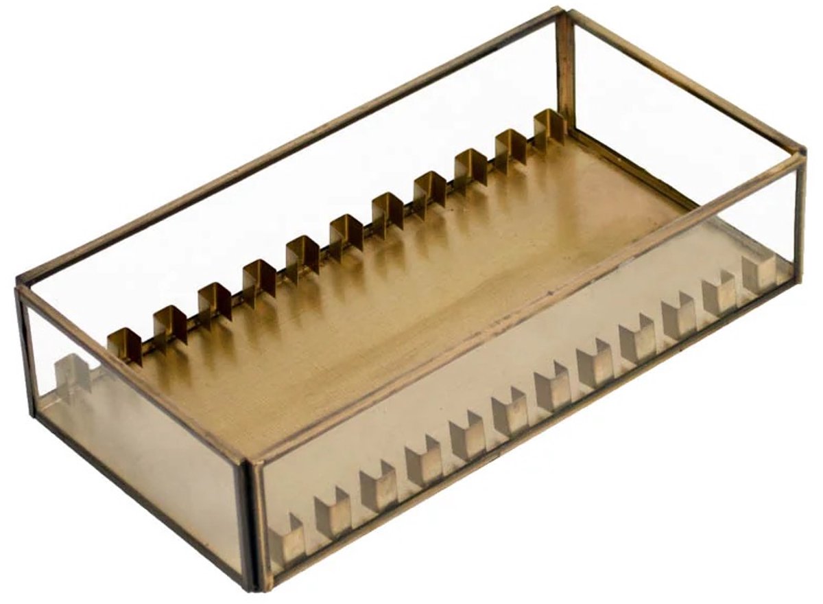 Displaybox tegeltjes - goud - glas - 23,5x12x5 cm.