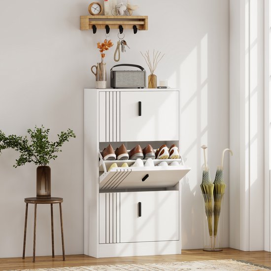 HOMCOM Meuble à chaussures, 3 portes abattants 15 paires, étagères