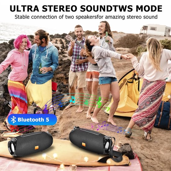 Draagbare Bluetooth Speaker Voor Buiten - Waterdichte Draadloze Luidspreker - Bluetooth 5.0 Voor Krachtig Geluid - Ondersteunt TF-Kaart MP3 En AUX - Partybox Voor Feesten Thuis Buiten En Strand - Zwarte Geluidsbox Met Stereo Sound van Merkloos — afbeelding 3