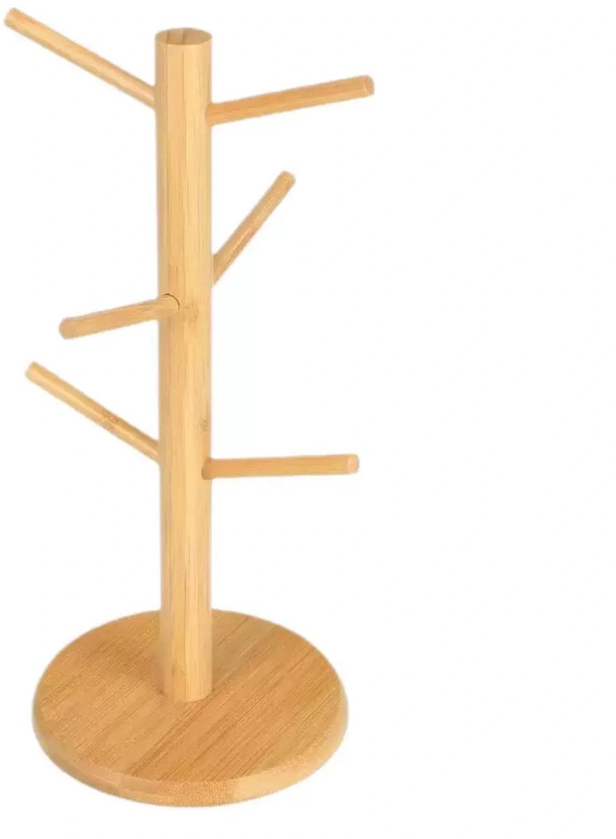 QTTVBTNA Houten Mokkenboom - Mokkenhouder – Voor 6 Mokken - 34cm x 16cm