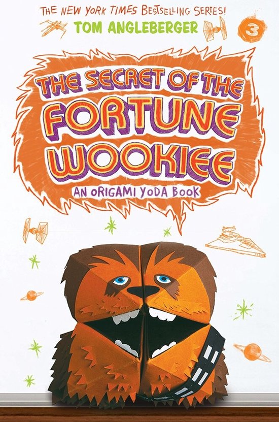 Boek 'The Secret of the Fortune Wookiee' met een oriami Wookiee op de voorkant. Nummer 3 in de reeks.