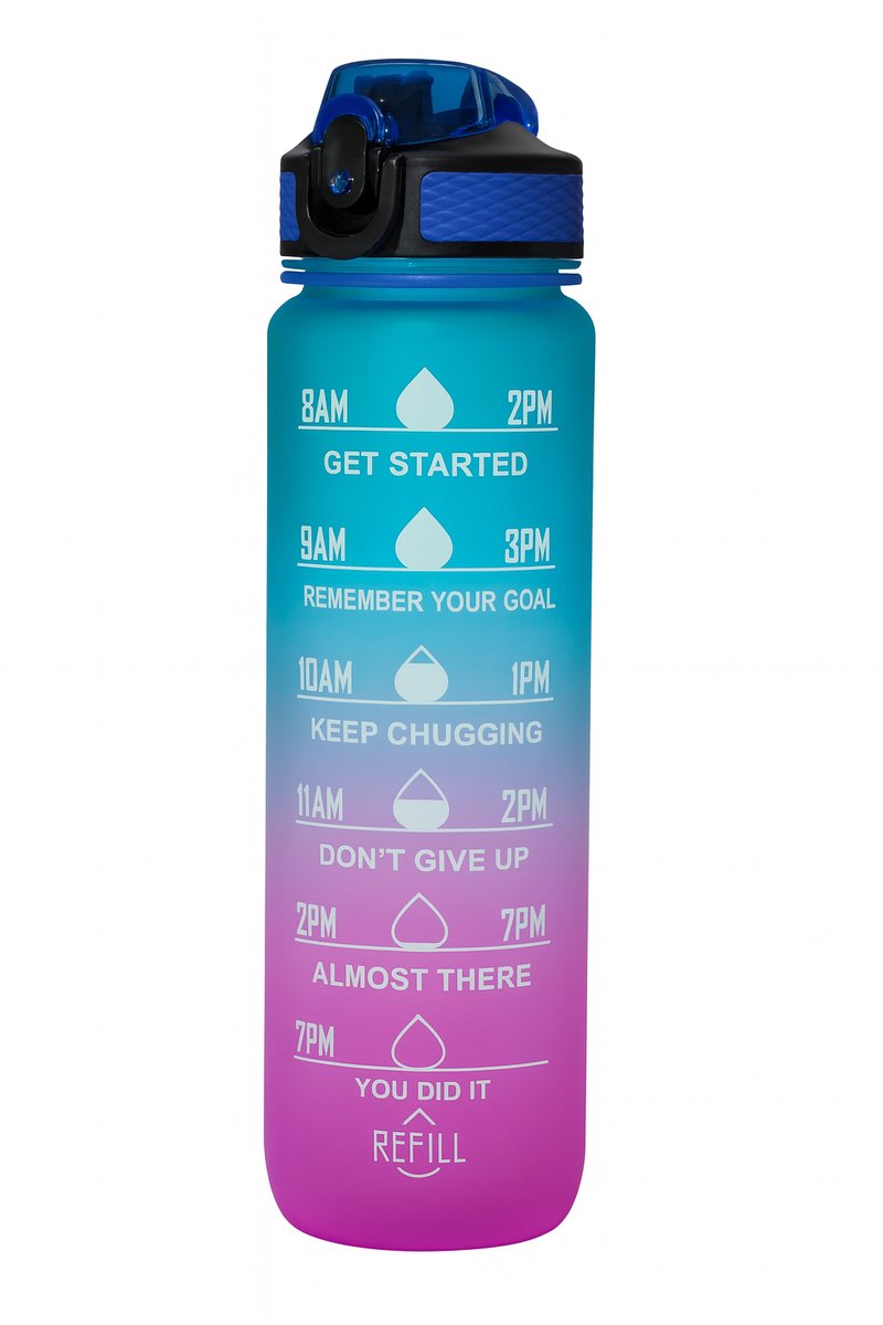 Afecto motivatie drinkfles - Waterfles - kleur: cyaan/ paars -