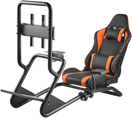 Verstelbare Racestuurstandaard met Monitorbevestiging, Stevige Simulatorcockpit Voor Stuurwielen en Pedalen, Compatibel met Logitech G25, G27, G29, G920, G923, Thrustmaster T300rs, TX F458, T500rs, T3pa-Pro (F1/GT) en Csr-Modellen