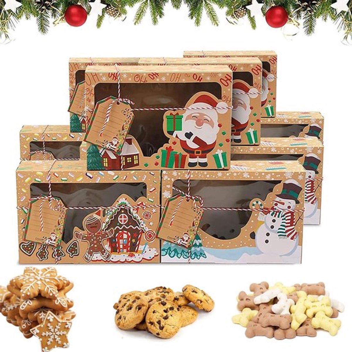 12 stuks kerst-koekjesdozen 22 x 15 x 7 cm met kijkvenster hanger voor bakkerijkoekjes Kerstmis Thanksgiving verjaardag